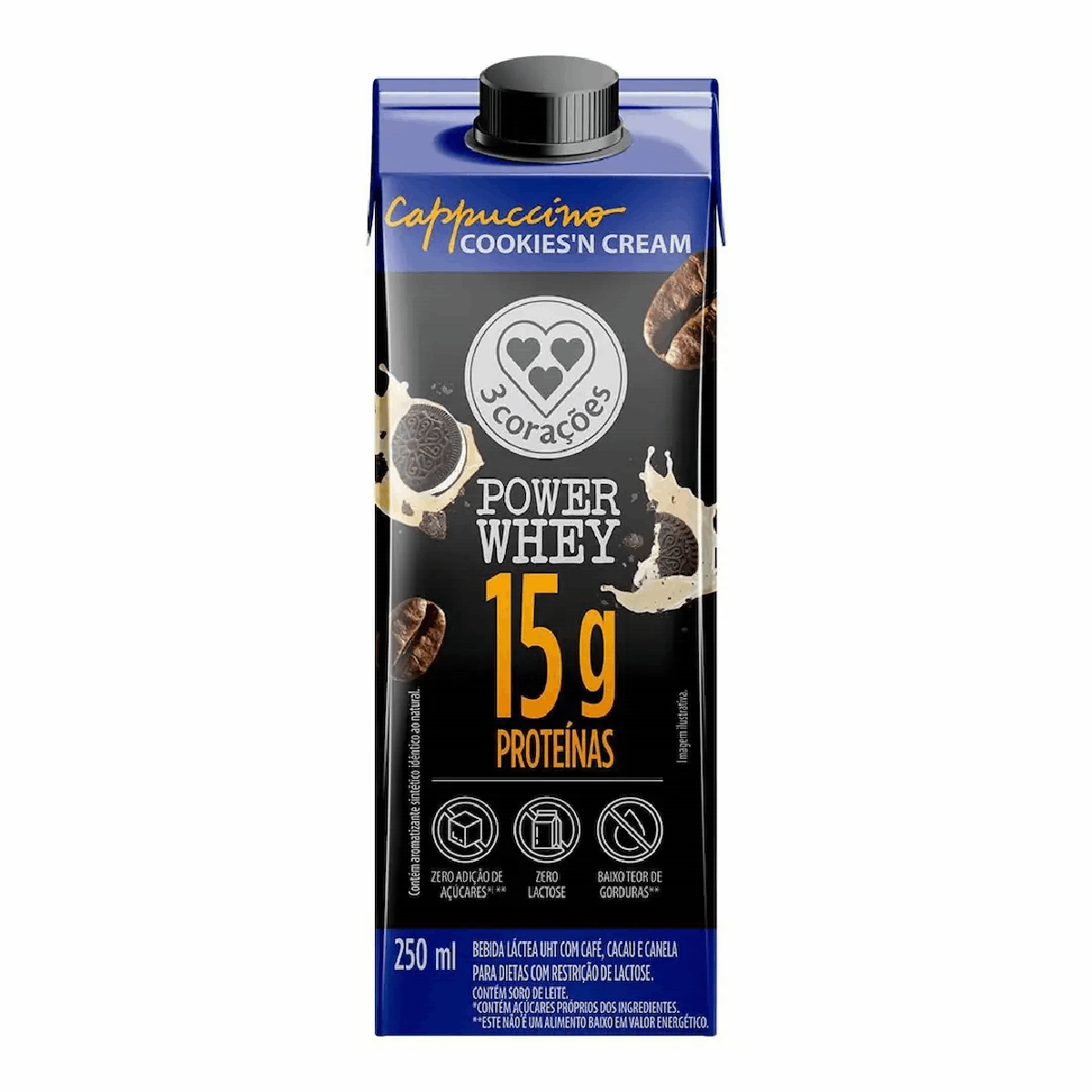 Cappuccino 3 Corações Power Whey Zero Lactose Cookies 'N Cream